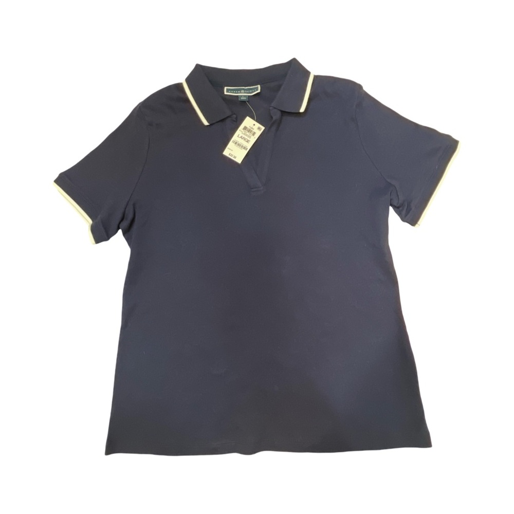 Karen Scott Navy Polo Shirt with White Trim